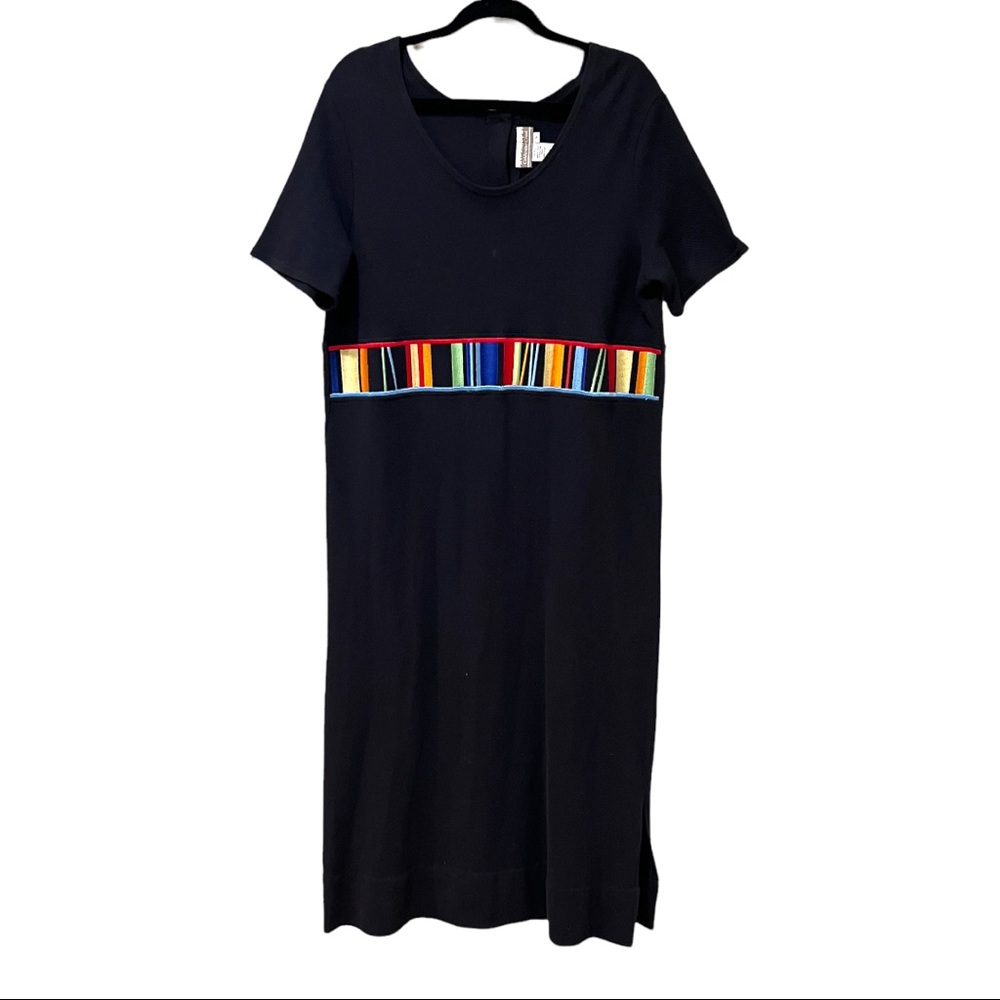 Coldwater Creek Black Maxi Tank Waist Multi Colored Trim Detail Dress (L)